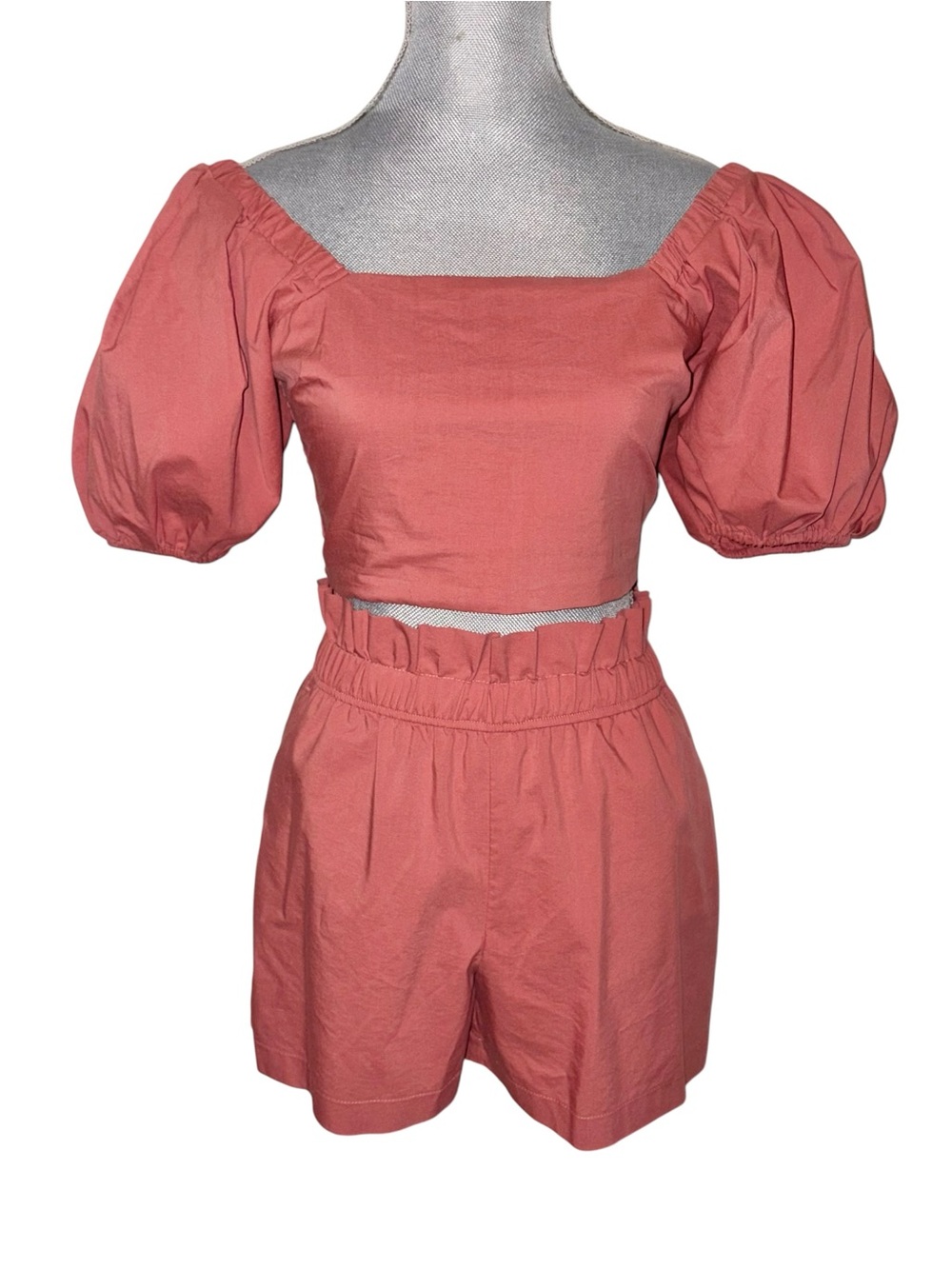Two-Piece Puff Sleeve Crop Top & High-Waist Shorts Set